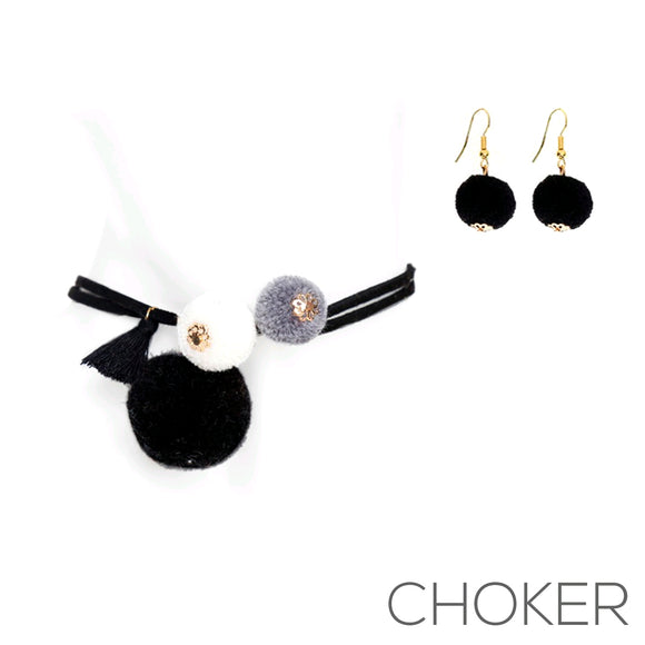 BLACK CHOKER NECKLACE SET ( 15728 JTMG )