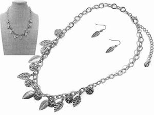 SILVER LEAF NECKLACE SET ( 8284 RH )