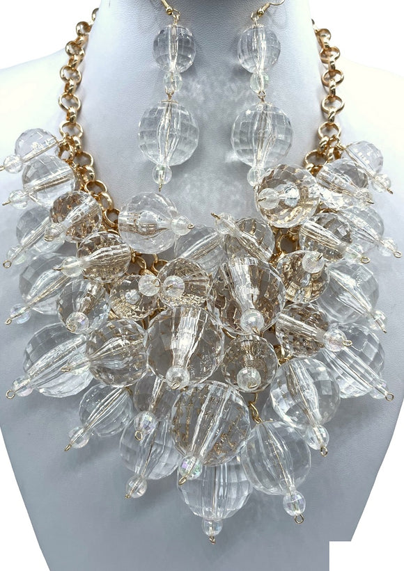 GOLD CLEAR CHUNKY NECKLACE SET ( 2912 GPCL )