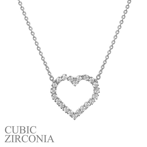 SILVER HEART NECKLACE CZ STONES ( 16093 VCRS )