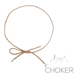 TAN Suede Choker with Pearl Ends ( 16120 )