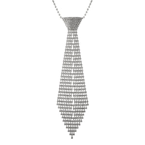 SILVER TIE NECKLACE CLEAR STONES ( 17290 CRS )