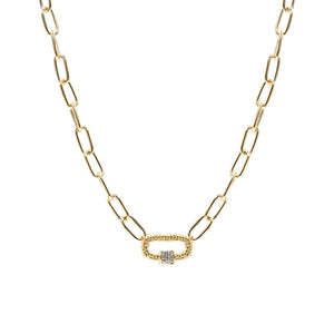 GOLD NECKLACE CARBINER CLEAR STONES ( 17395 CRG )