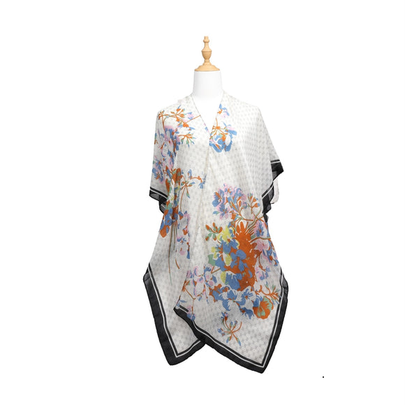 FLORAL MULTICOLOR WRAP PONCHO ( 960013 BKMT )