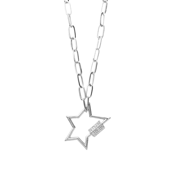 SILVER NECKLACE SET STAR PENDANT CLEAR STONES ( 17486 CRR )