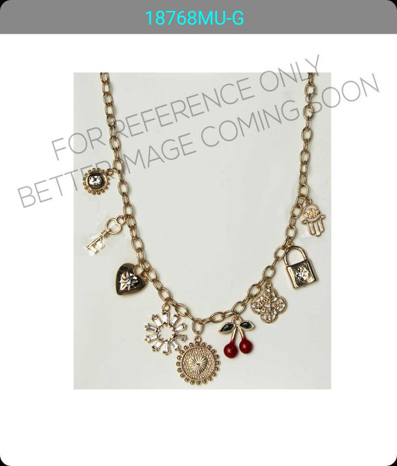 GOLD NECKLACE CHERRY CHARMS ( 18768 MUG )