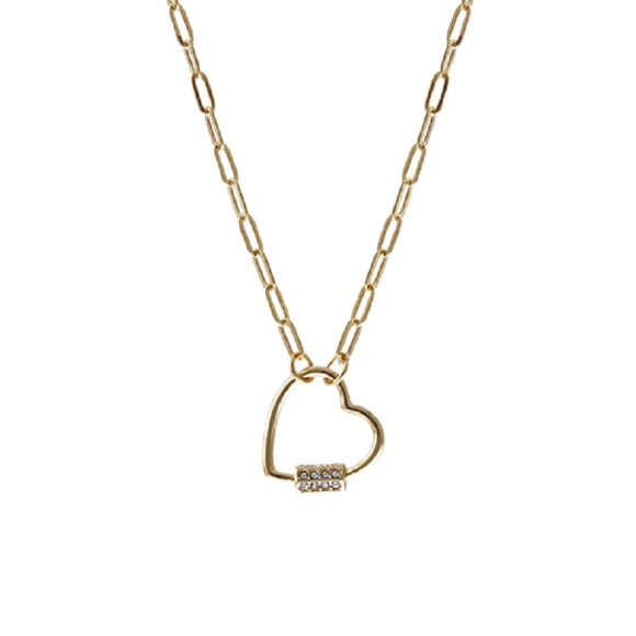 GOLD NECKLACE HEART CLEAR STONES ( 17719 VCR-G )