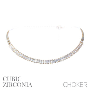 GOLD CHOKER NECKLACE CZ CUBIC ZIRCONIA STONES ( 17769 CRG )