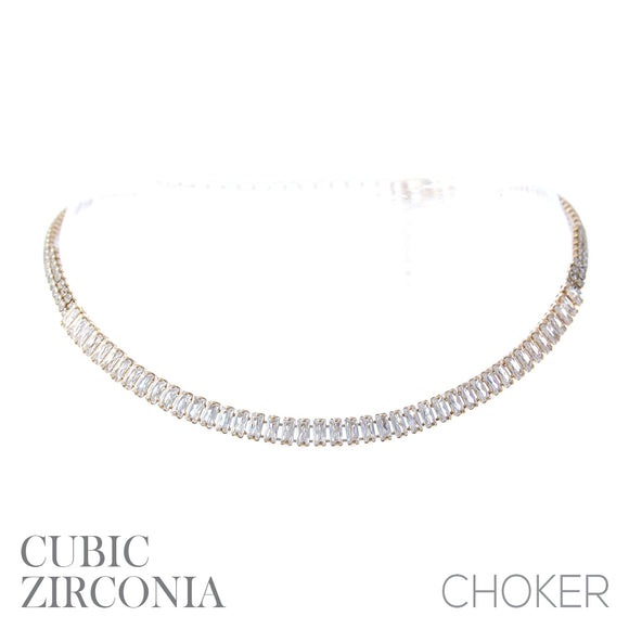 GOLD CHOKER NECKLACE CZ CUBIC ZIRCONIA STONES ( 17769 CRG )