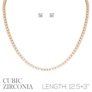 GOLD NECKLACE SET CLEAR CZ CUBIC ZIRCONIA STONES ( 17843 CRG )