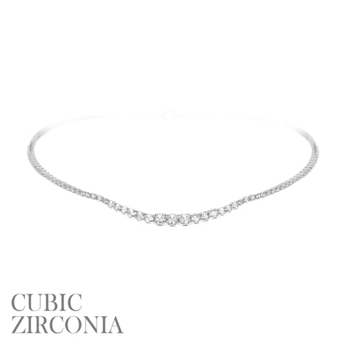 SILVER CZ CHOKER NECKLACE ( 17899 CRR )