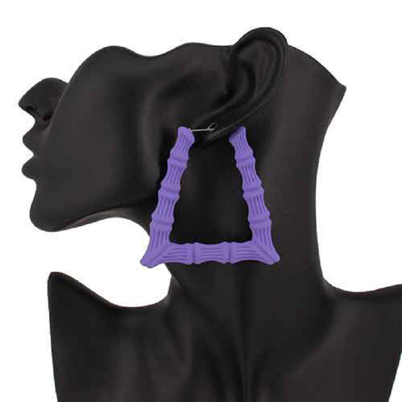 Matte Dark Purple Bamboo Triangle Earrings ( 3467 DPU )