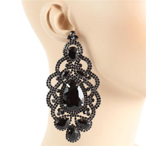 BLACK CHANDELIER EARRINGS BLACK STONES ( 35235 HJET )