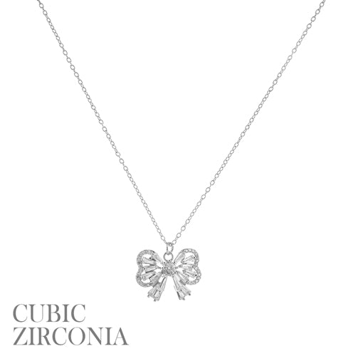 SILVER BUTTERFLY NECKLACE CZ STONES ( 18318 CRR )