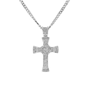 SILVER NECKLACE CROSS PENDANT CLEAR STONES ( 18384 CRR )