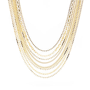 GOLD 8 LAYER NECKLACE CLEAR STONES ( 18483 CRG )