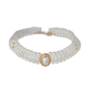 GOLD WHITE PEARL CHOKER CLEAR STONES ( 18496 WHG )