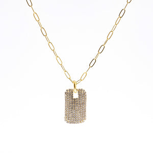 GOLD NECKLACE RECTANGLE CLEAR STONES ( 18555 CRG )