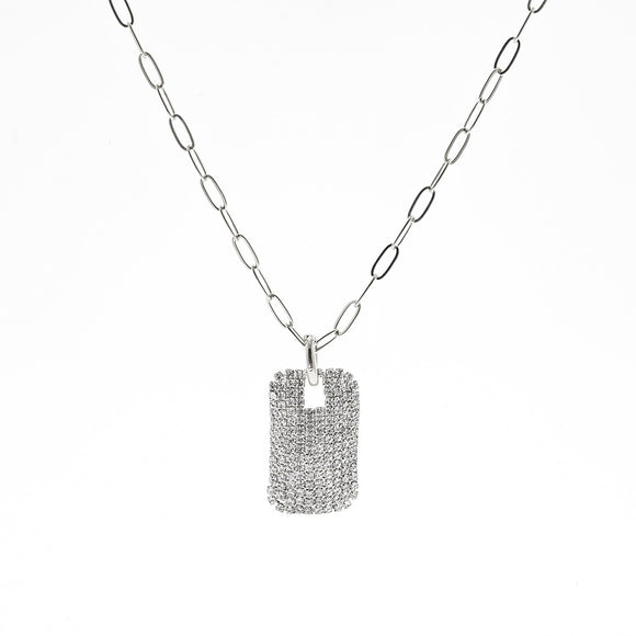 SILVER NECKLACE RECTANGLE CLEAR STONES ( 18555 CRS )