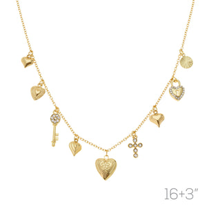 GOLD NECKLACE HEART CHARMS ( 18632 CRG )