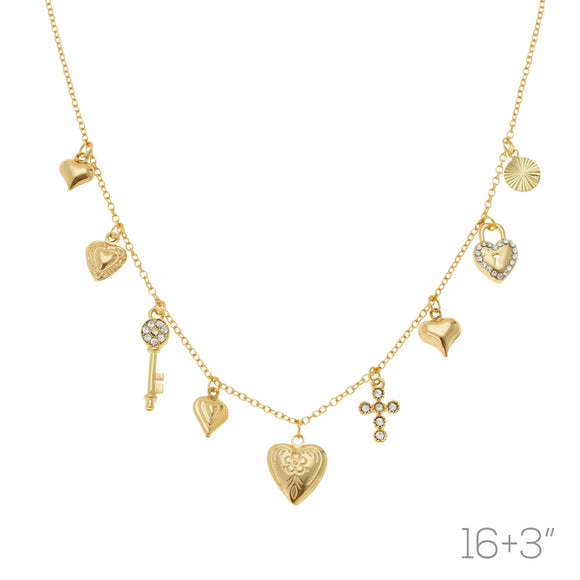 GOLD NECKLACE HEART CHARMS ( 18632 CRG )