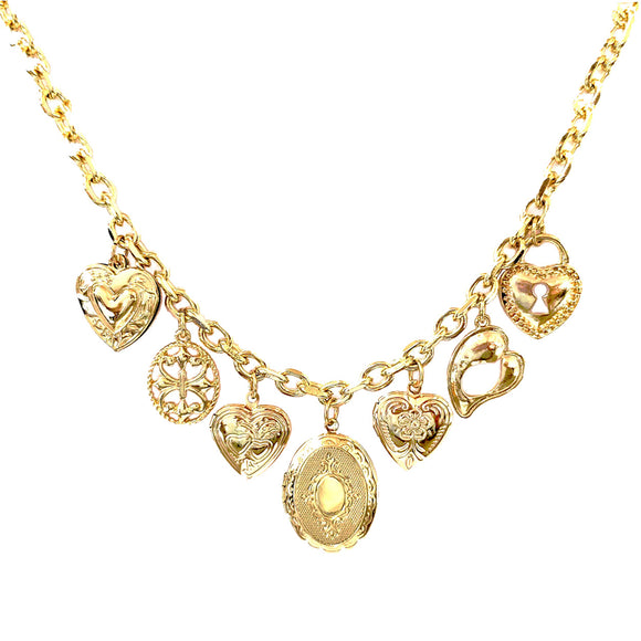 GOLD CHARM NECKLACE SET HEART ( 18637 G )