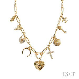 GOLD HEART NECKLACE SET CROSS HEART ( 18641 CRG )