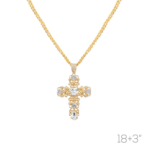 GOLD CROSS NECKLACE CLEAR STONES ( 18644 CRG )