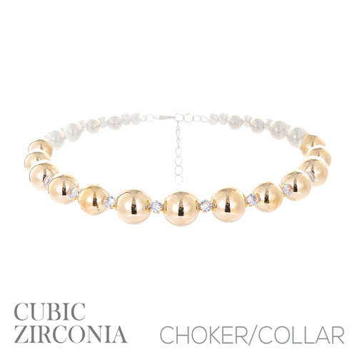 GOLD BALL CHOKER NECKLACE ( 18675 CRG )