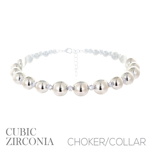 SILVER BALL CHOKER NECKLACE ( 18675 CRR )