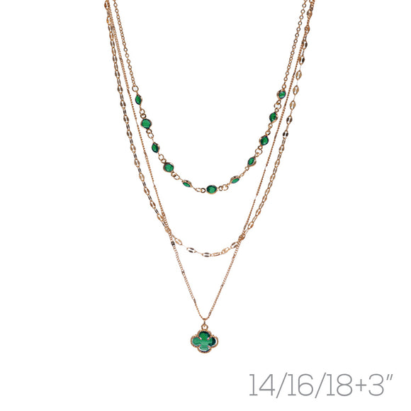 GOLD GREEN QUATREFOIL NECKLACE ( 18862 EMG )