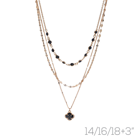 GOLD BLACK QUATREFOIL NECKLACE ( 18862 JTG )