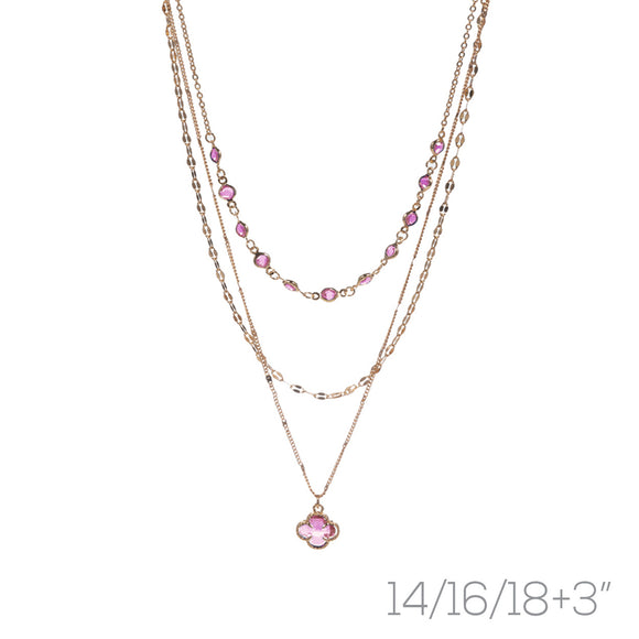 GOLD PINK QUATREFOIL NECKLACE ( 18862 LROG )