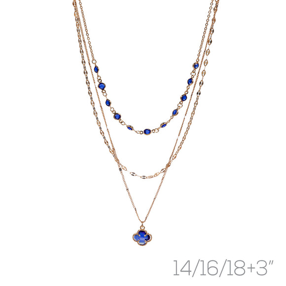 GOLD BLUE QUATREFOIL NECKLACE ( 18862 SAG )