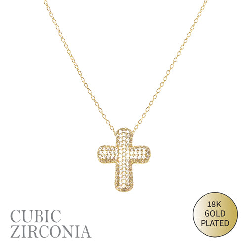 14K GOLD PLATED CROSS NECKLACE CZ STONES ( 18891 CROG )