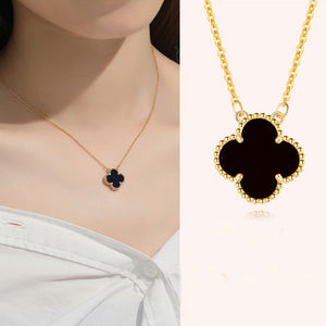 GOLD BLACK QUATREFOIL NECKLACE ( 5040 GBK )