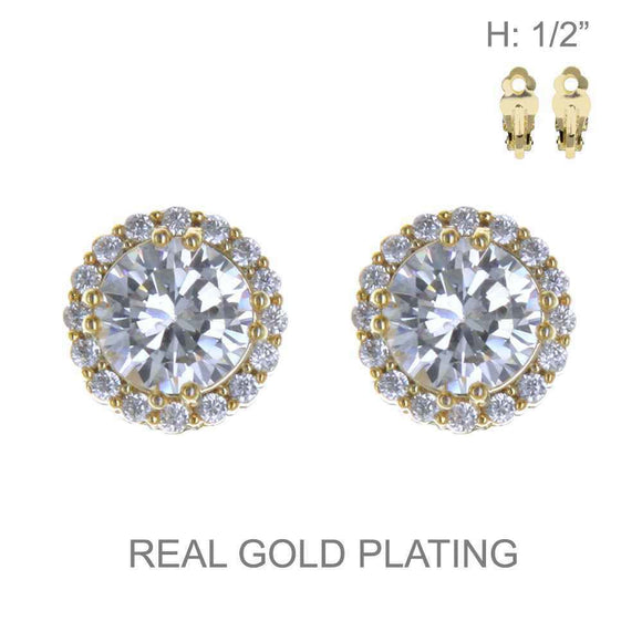 GOLD CZ CLIP ON EARRINGS ( 1471 G )