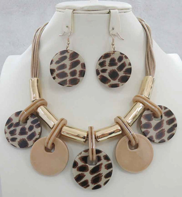 Gold TAN LEOPARD PRINT NECKLACE SET ( 4818 GLEOP )