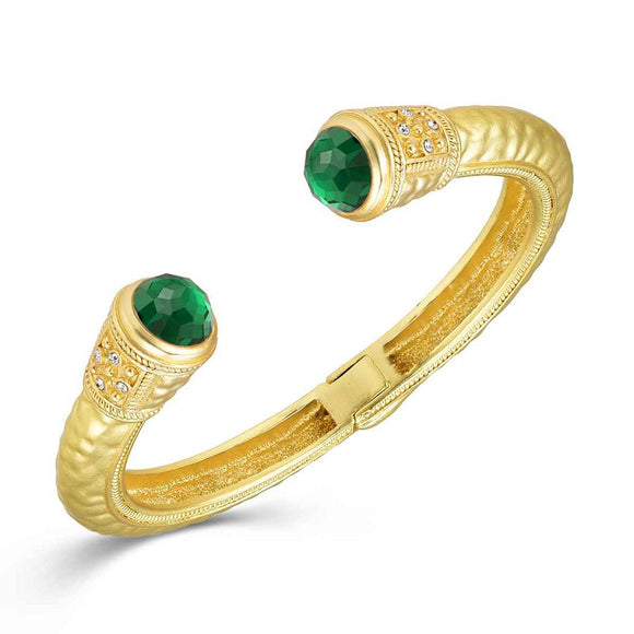 GOLD CUFF BANGLE EMERALD GREEN STONES ( 1354 EM )