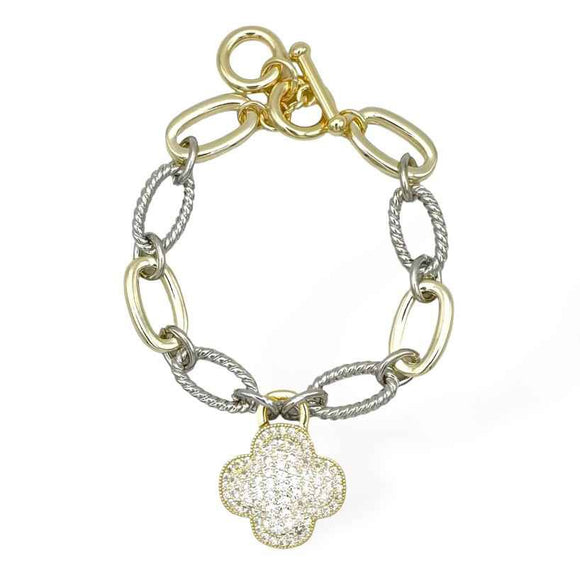 14K GOLD PLATED BRACELET QUATREFOIL CZ STONES ( 9022 BKPV )