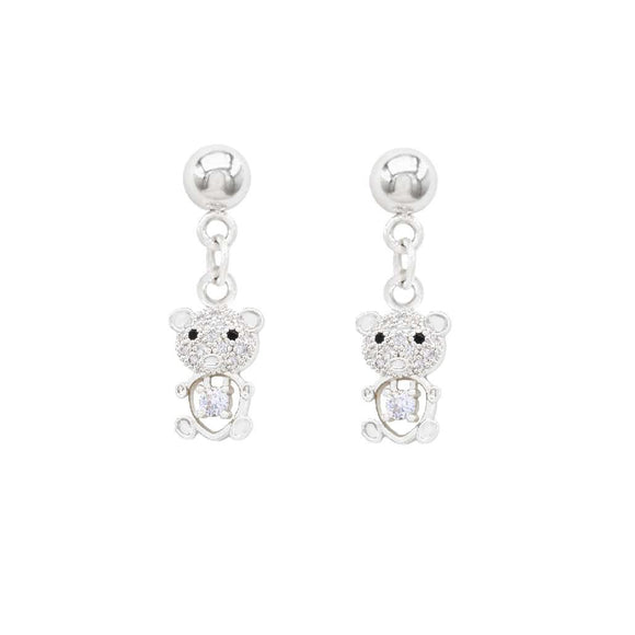 SILVER DANGLING BEAR EARRINGS ( 3194 S )