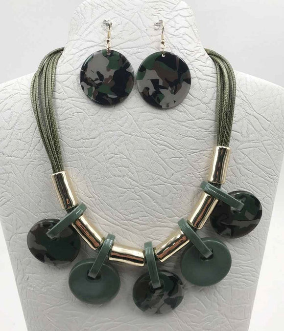 GREEN GOLD CAMOUFLAGE NECKLACE SET ( 4818 GCMFG )