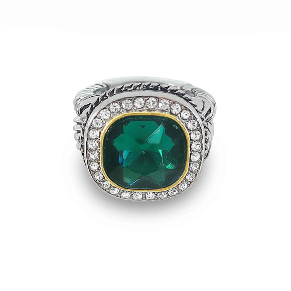 SILVER GOLD STRETCH RING GREEN STONE ( 3256 GN )