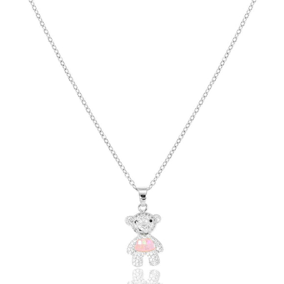 SILVER PINK BEAR NECKLACE ( 3175 SPK )