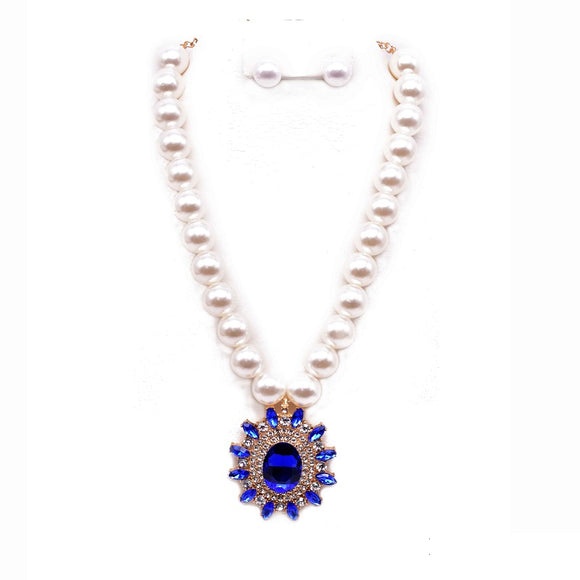 PEARL FASHION NECKLACE SET STONE PENDANT ( 12735 RRY )