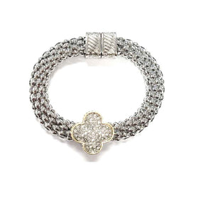 SILVER GOLD MAGNETIC BRACELET QUATREFOIL ( 1526 TT )