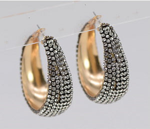 STONE WRAPPED HOOP EARRINGS ( 2278 BKCRY )