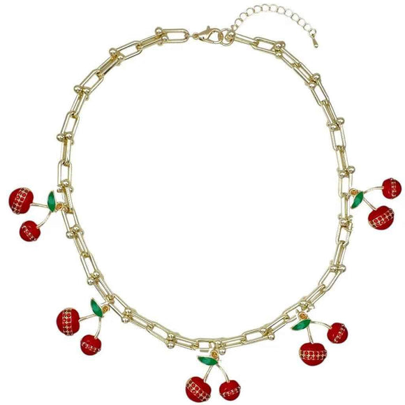 14K GOLD PLATED NECKLACE CHERRY RED CZ STONES ( 1342 G )