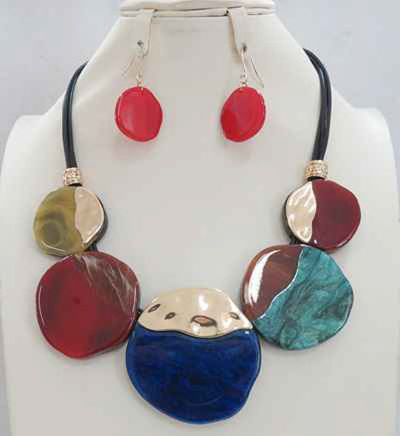 BLACK CORD NECKLACE SET MULTICOLOR ( 5090 MT )