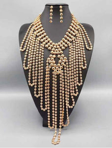 LONG GOLD METAL NECKLACE SET ROUND ( 3215 GD )